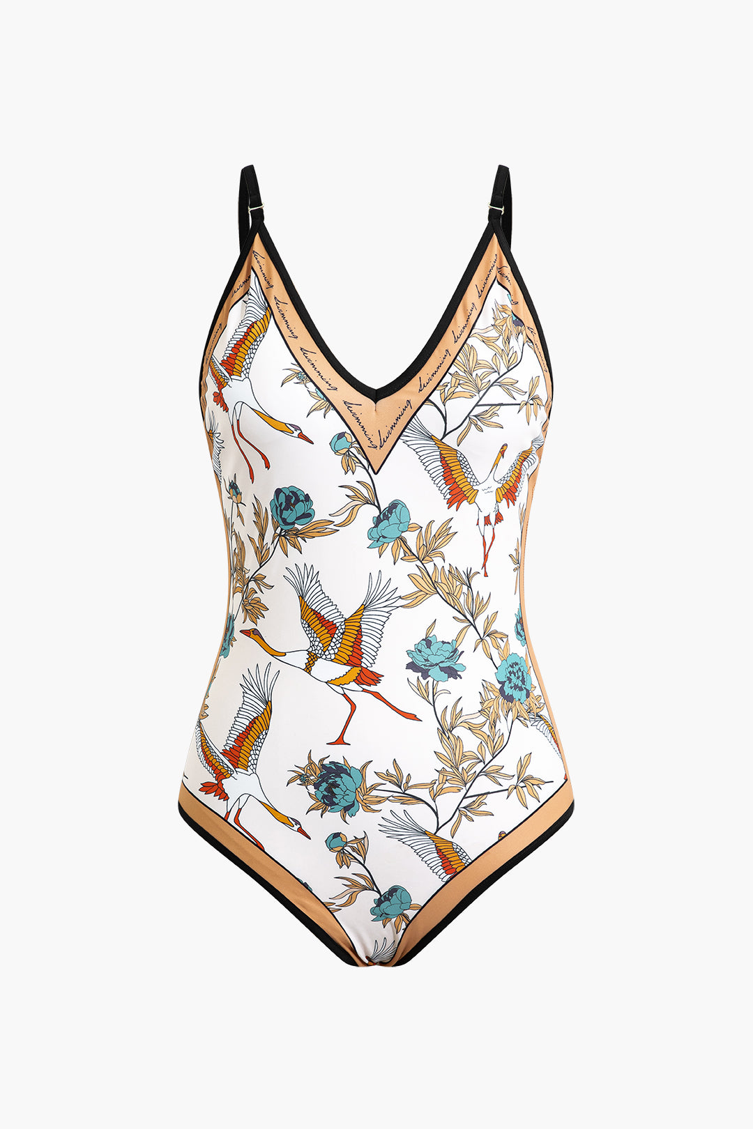 Ethnic Print Backless Tummy Control V-Neck One-Piece Swimsuit