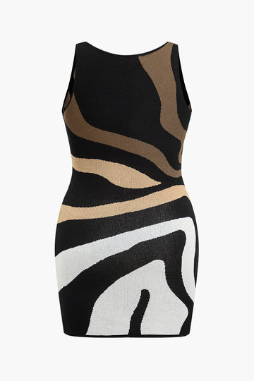 Plus Size Zebra Print mingħajr kmiem Knit Mini Dress