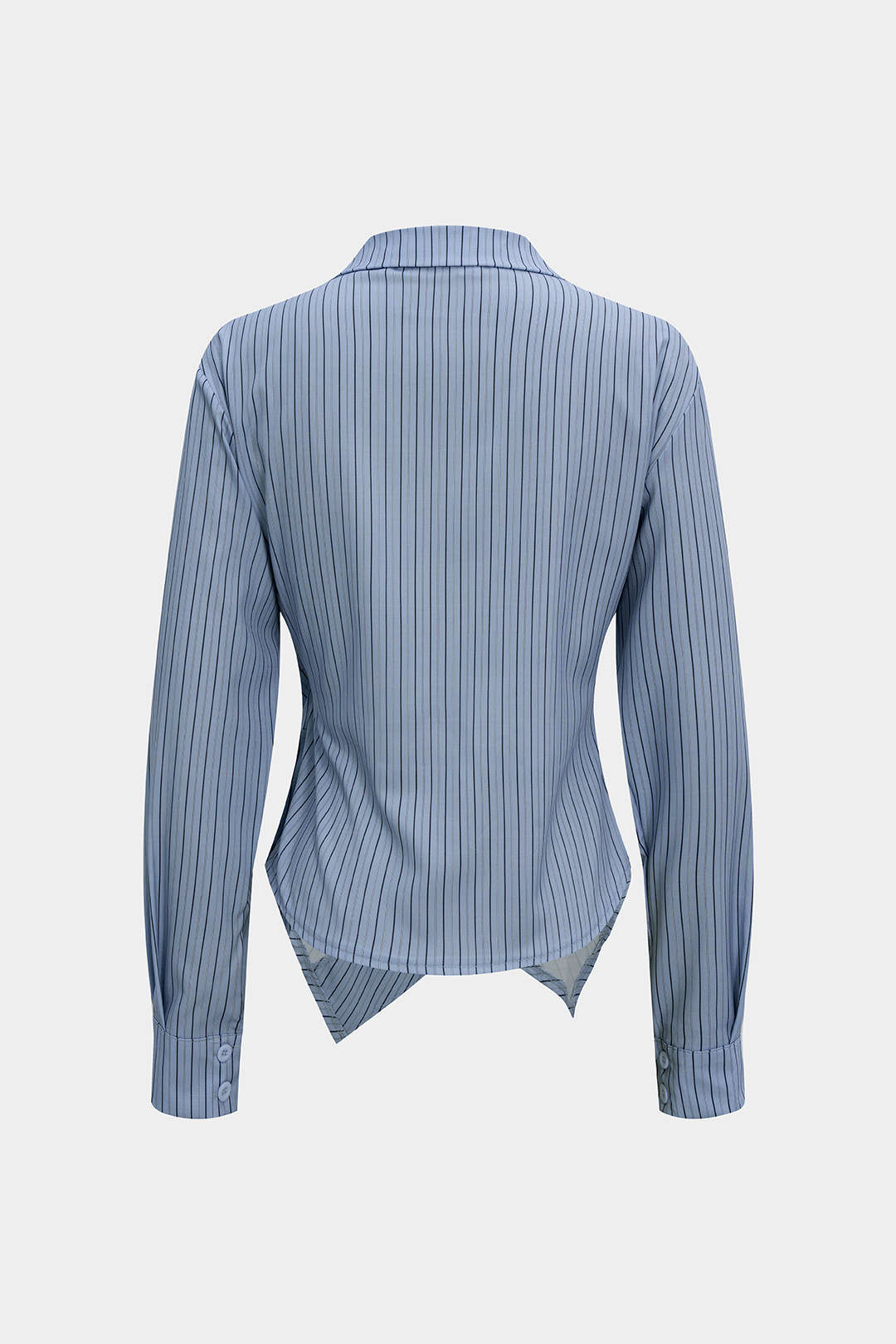 Stripes Print V-Neck Ruched Long-Sleeve Shirt