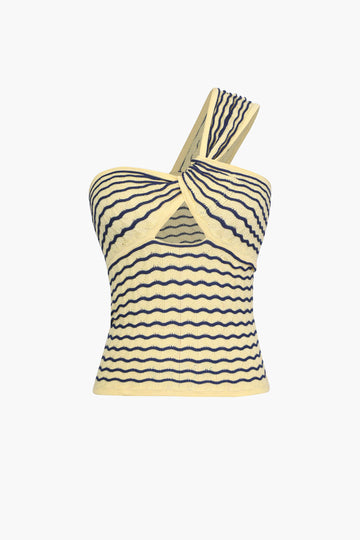 Striped One Shoulder Knitted Cami Top