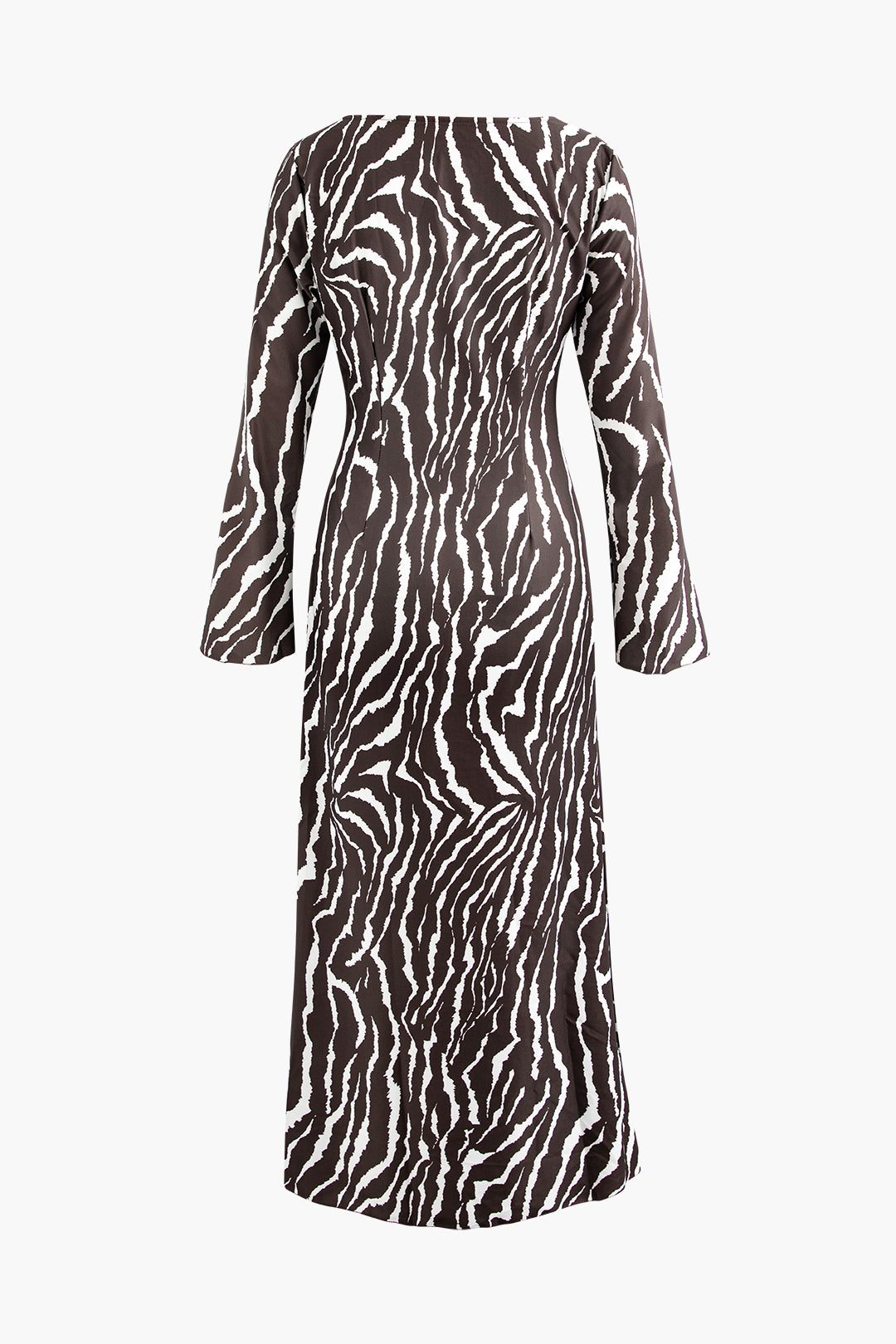 Zebra-stripe Print Round Neck Bell Sleeve Maxi Dress