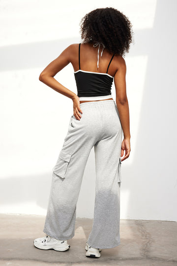 Solid Pocket High-Waisted Trousers