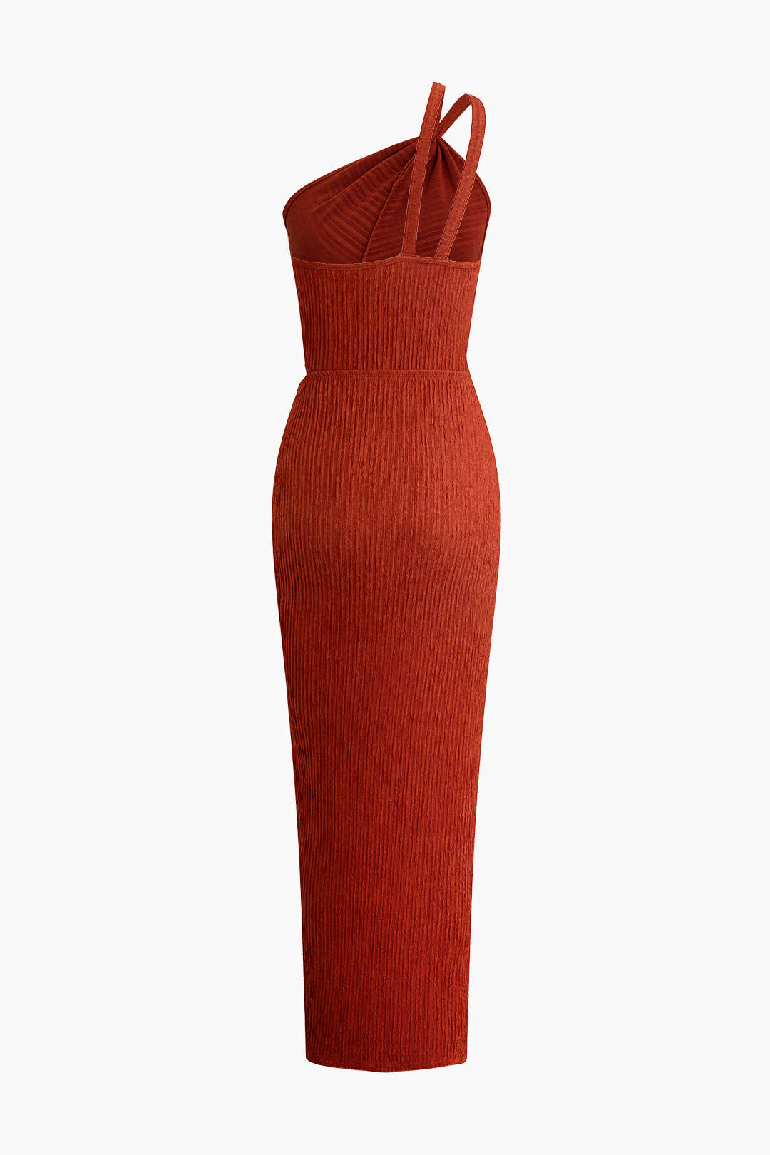 One-Shoulder Ruched Cutout Slit Maxi Dress