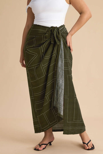 Plus Size Geometric Print Knotted High Waist Skirt