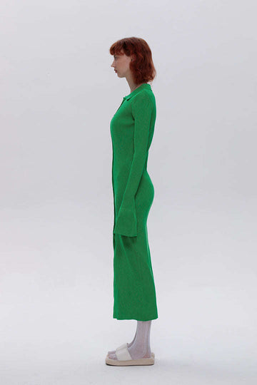 Muschelhülle gerippte Knöpfe unten Maxikleid