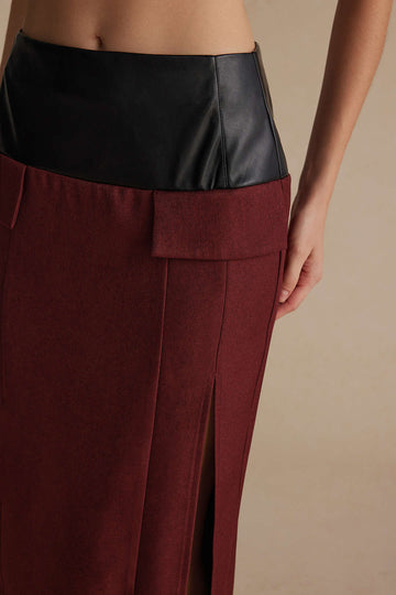 Faux Leather Patchwork Fake Pockets Skirt