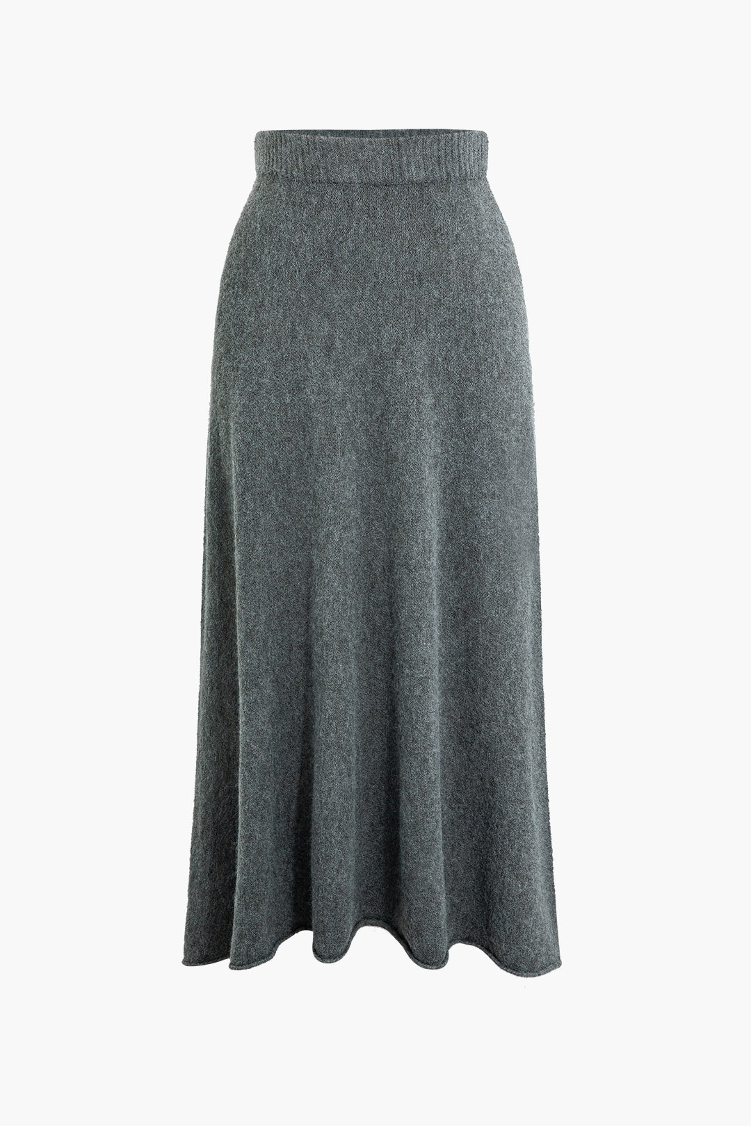 Basic Long Sleeve Knit Top And Knit High Waisted Draped Midi Skirt Set