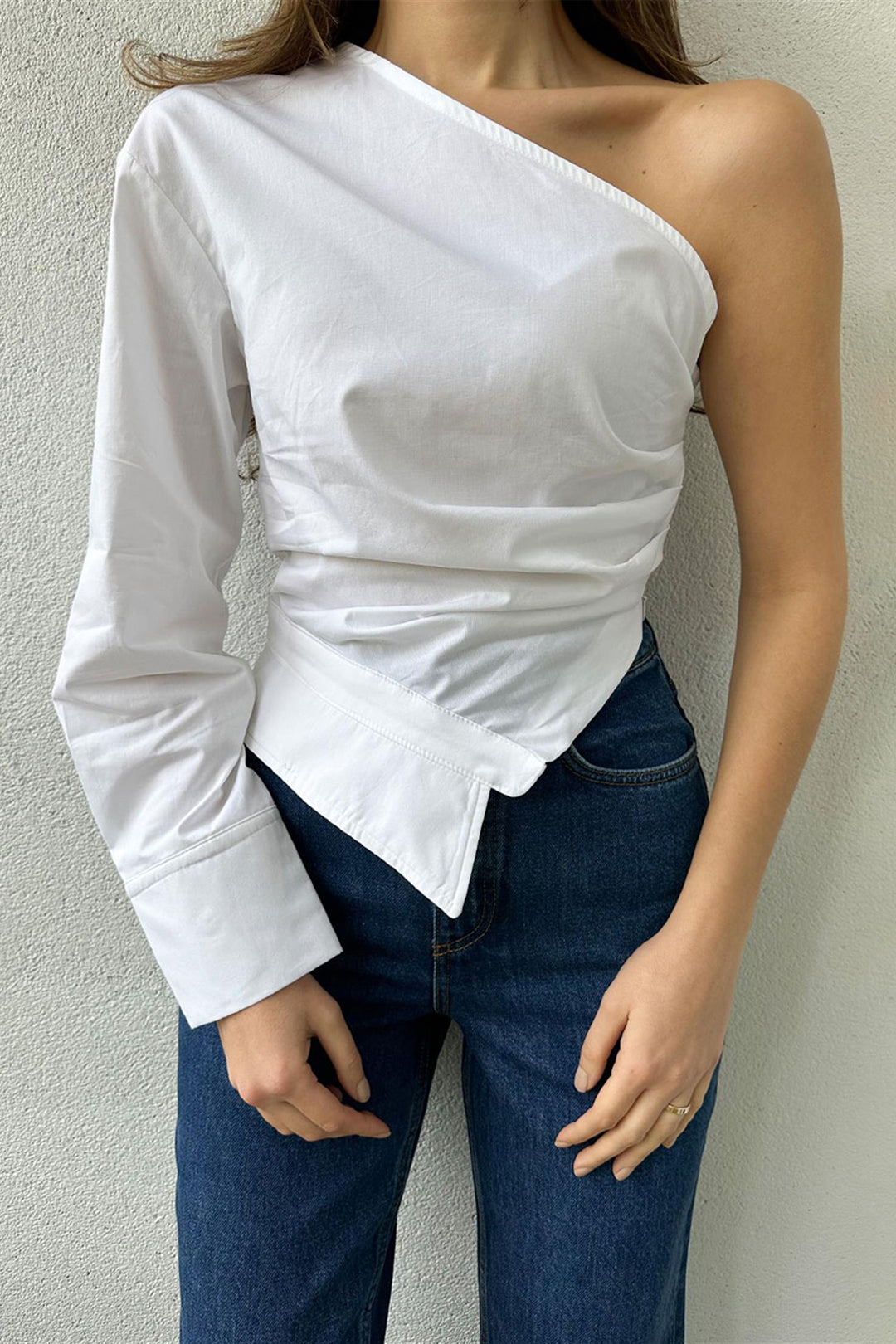 Asymmetrical One Shoulder Ruched Blouse