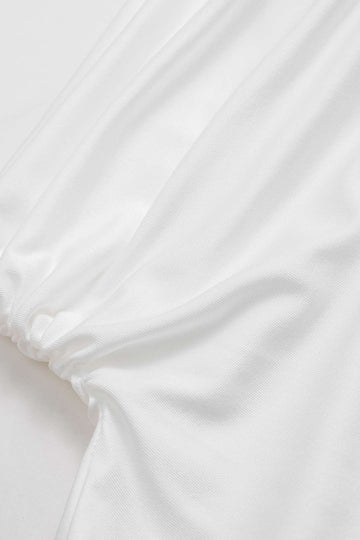 Mock Neck Asymmetrical Ruched Long-Sleeve Top And High Split Skirt Set