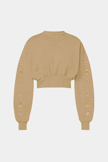 Metallic Eyelet Long-Sleeve Top