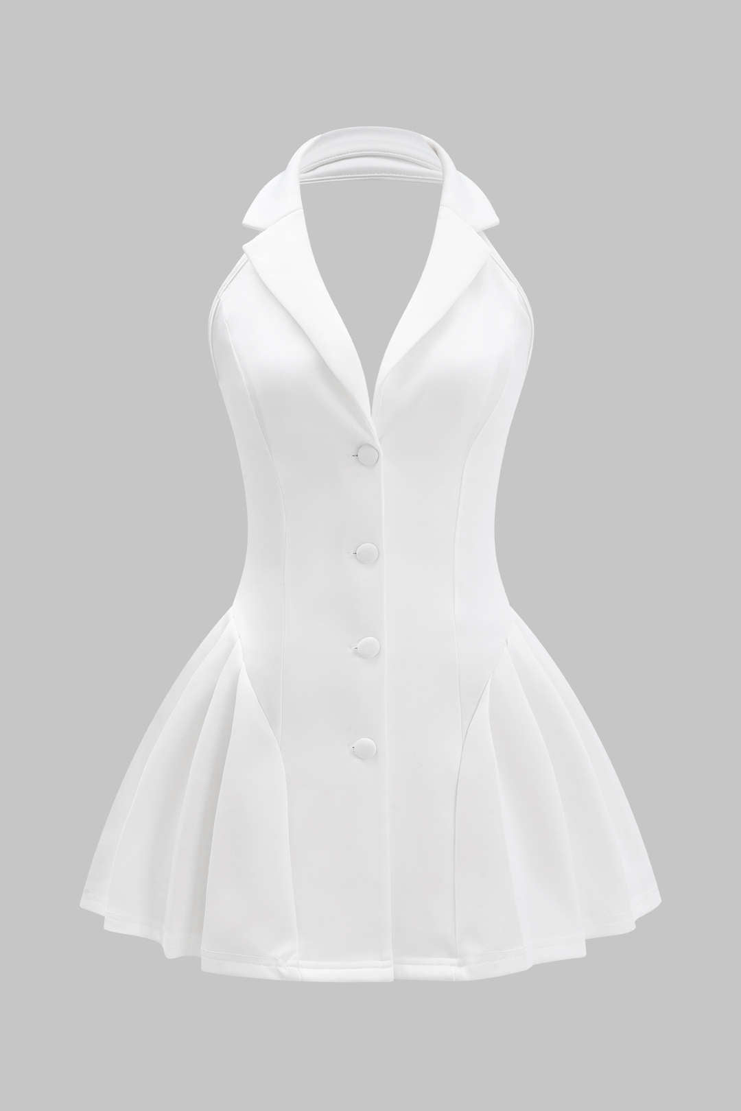 Halter Neck Button Ruffle Sleeveless Mini Dress Micas Halter Neck Button Ruffle Sleeveless Mini Dress Micas
