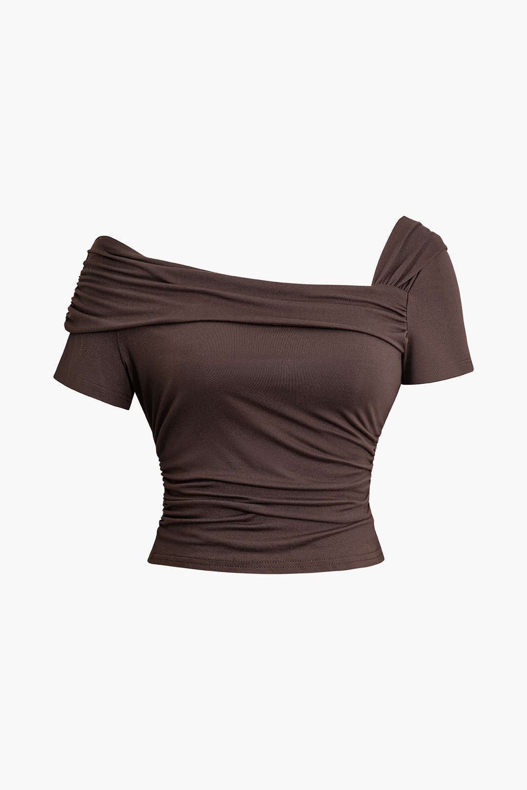 Solid Asymmetrical Ruched Crop Top