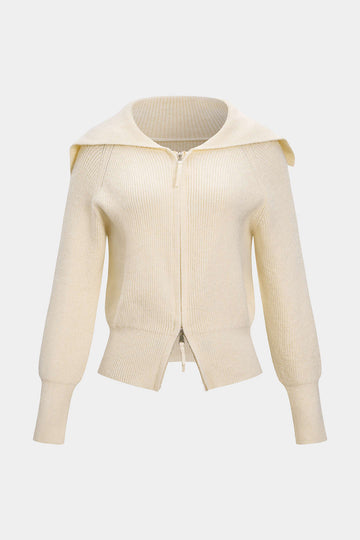 Knit Zipper Collar Cardigan