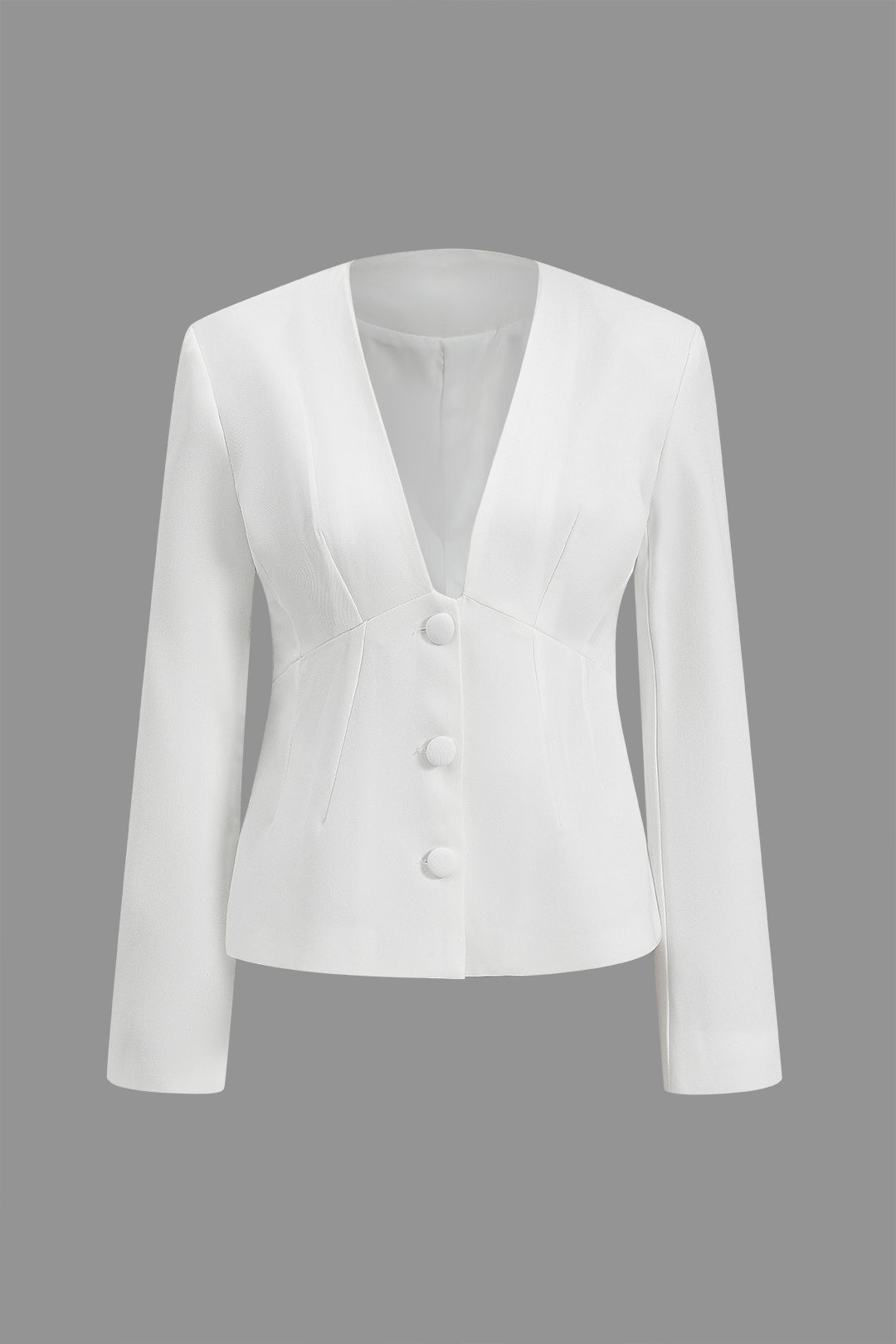 Solid V-neck Button Blazer