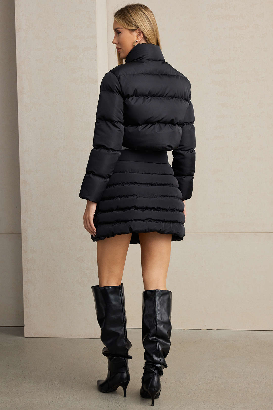 Stand Collar Cut Out Puffer Jacket