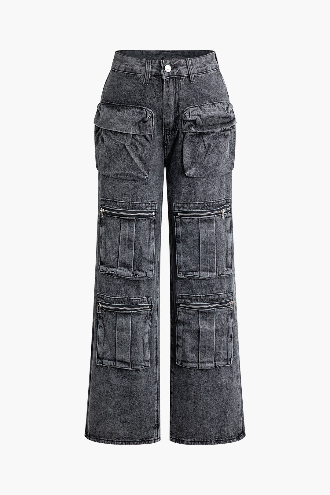 Distressed Pocket Straight Leg Cargo Jeans