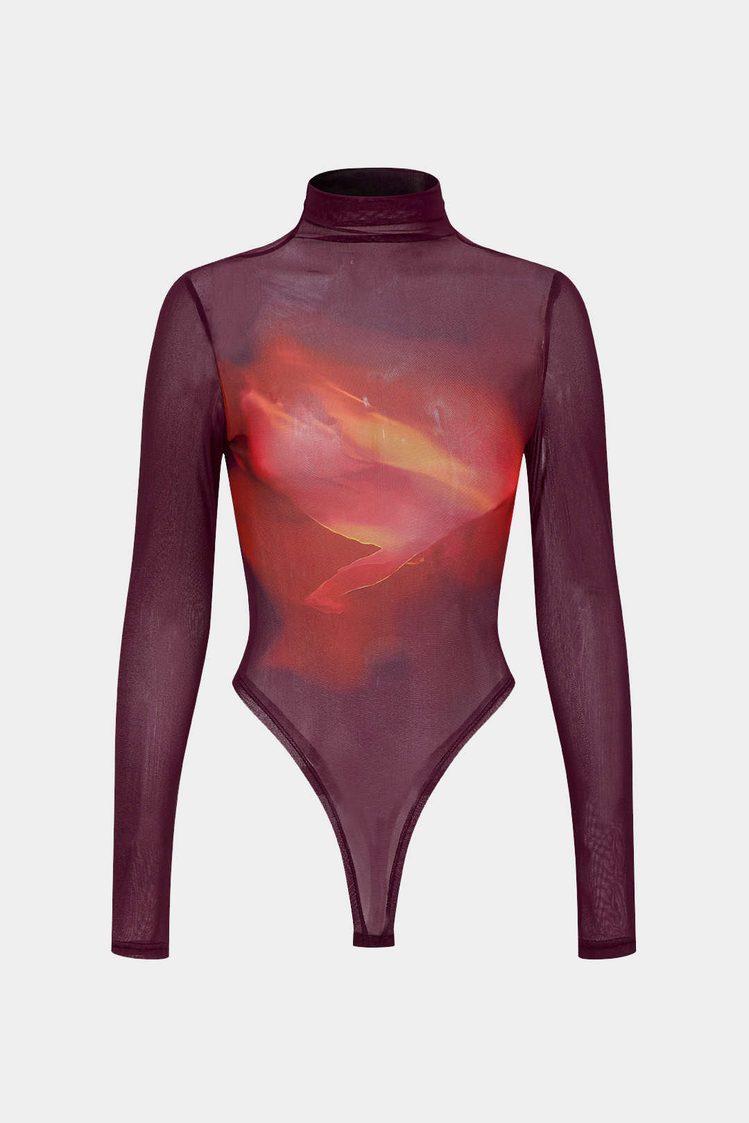 Ombre-print mesh bodysuit met lange mouwen