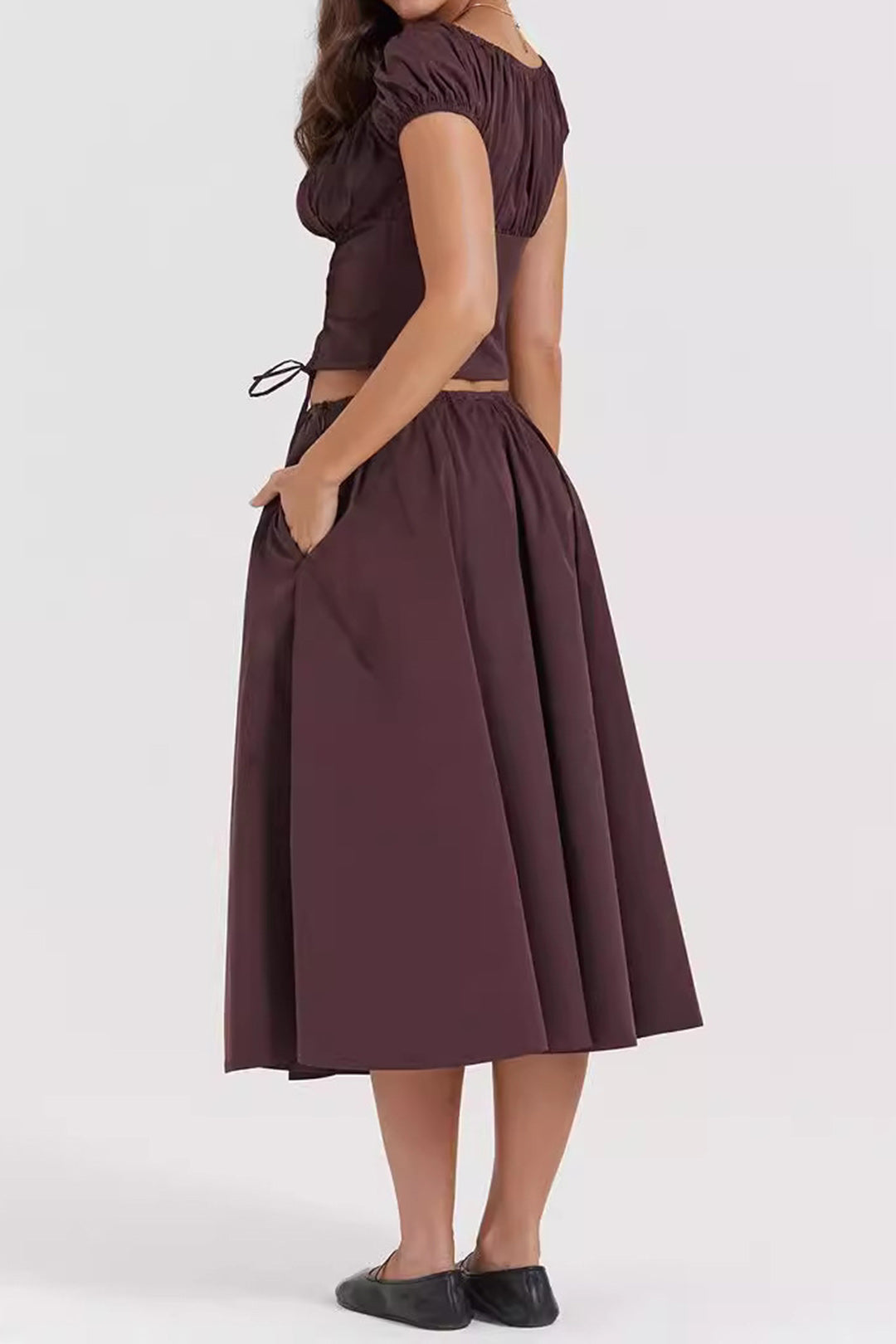 Ruched Top And Midi Skirt Set