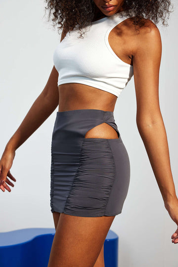 Solid Cut Out Ruched Skirt