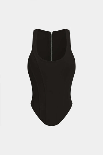 Zipper Tie-Up Corset Waist Tank Top