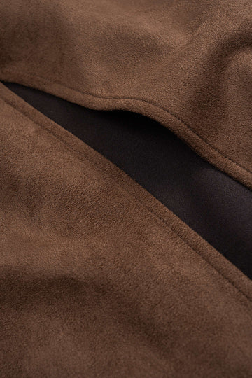 Suede Asymmetrical Ruched Side Split Zipper Skirt