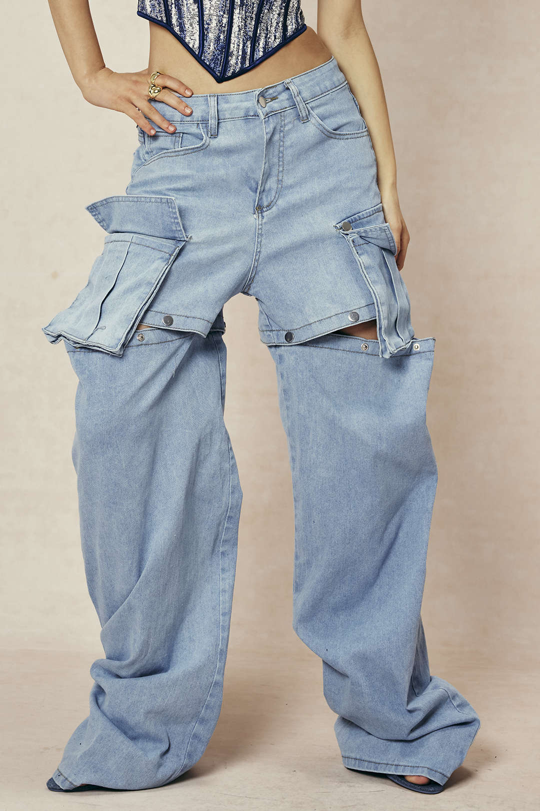 Reversible Flap Pocket Wide Leg Jeans