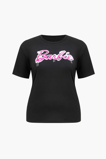 Plus-Size-Buchstabe kurzärmeliges T-Shirt