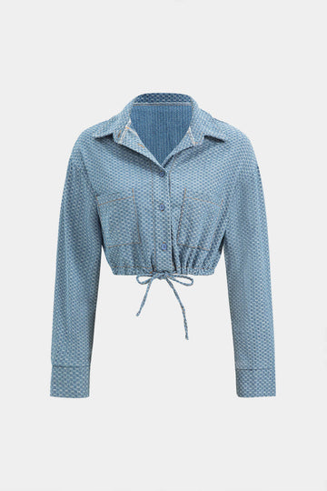 Denim Long Sleeve Draw String Top und Jeans Set