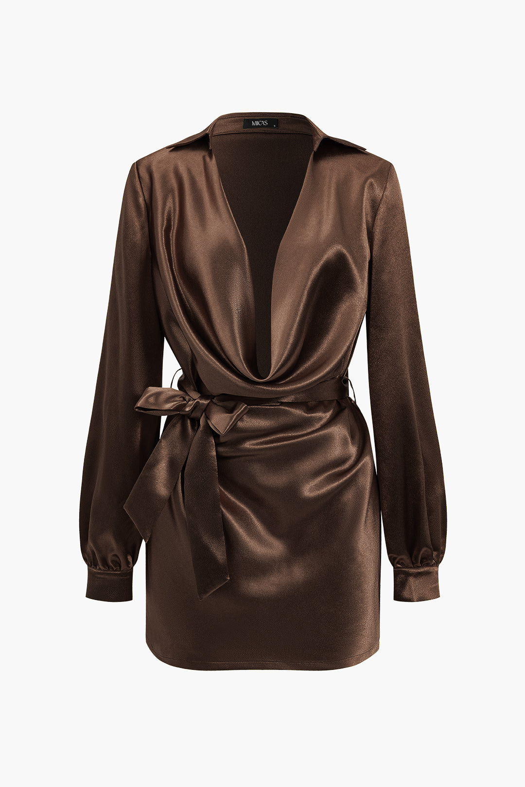 Solid Tie quddiem Draped Cowl Neck Belted Mini Dress