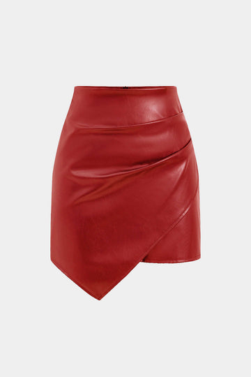 Asymmetrical Faux Leather Ruched Skirt