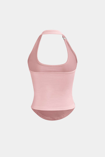 Bażiku Solid Halter Curved Hem Tank Top