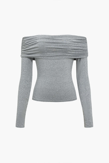 Solid Ruched Off Shoulder Long-Sleeve Top