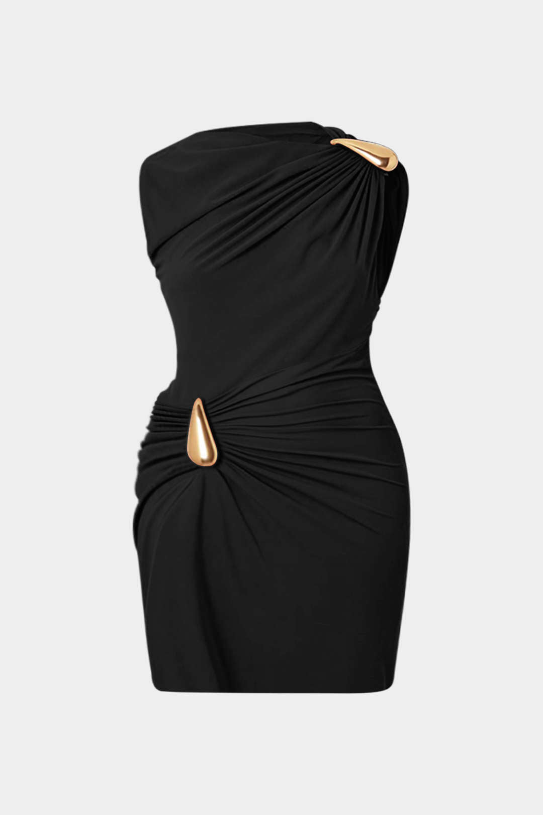 Plus Size Ruched Metallic Decor Sleeveless Mini Dress