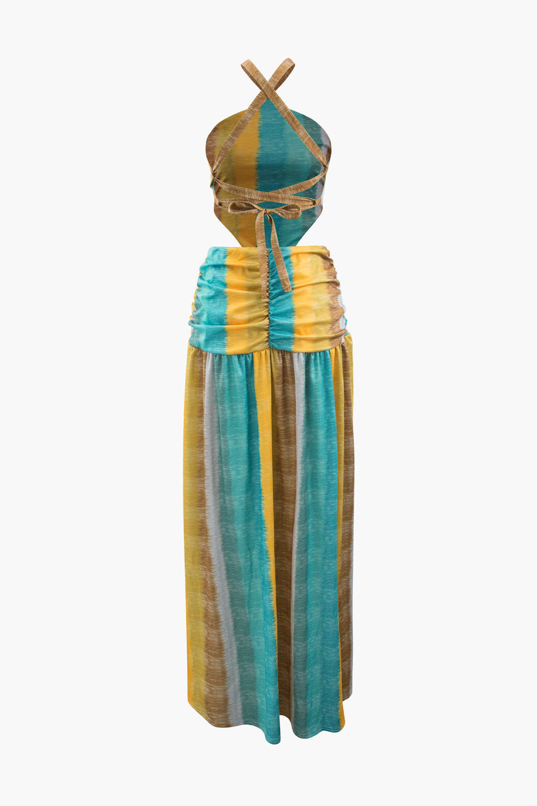 Multicolored Cross Tie Back Slit Maxi Dress