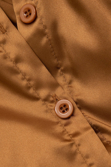 Satin Button Up Long Sleeve Shirt And Pants Set