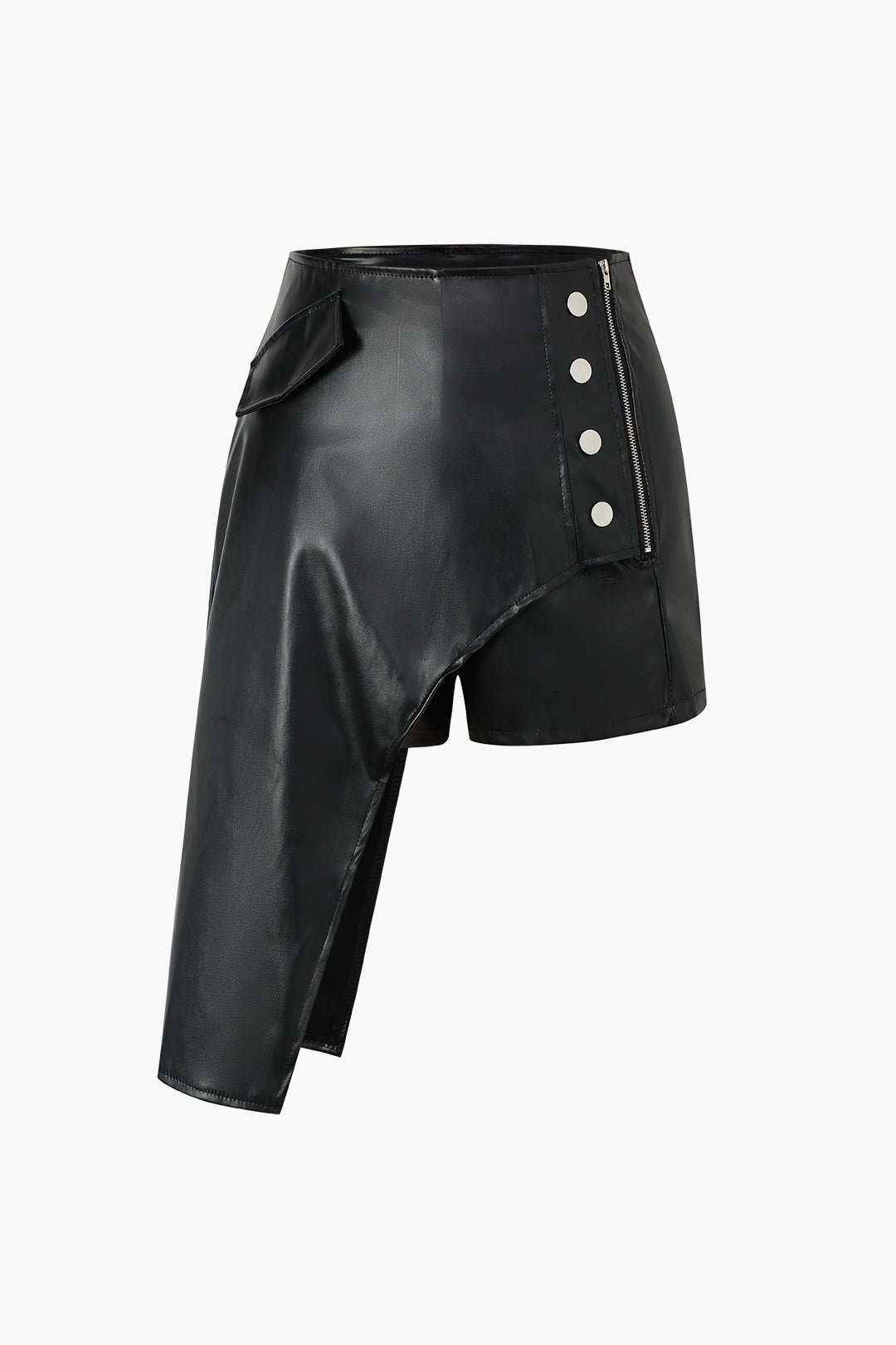 Faux Leather Asymmetric Hem Shorts