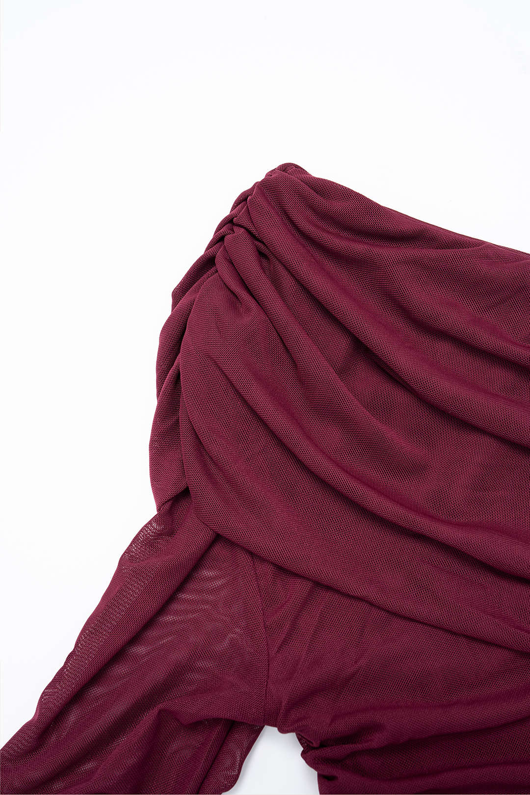 Mesh Patchwork Ruched Long Sleeve Maxi Dress