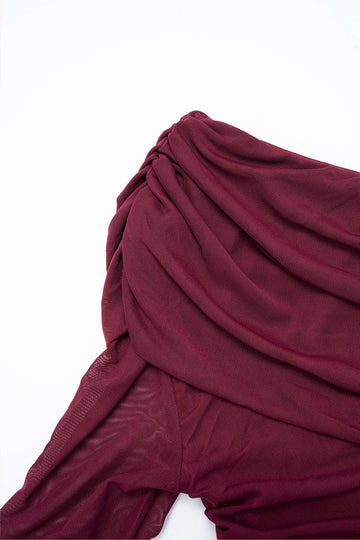 Mesh Patchwork Ruched Long Sleeve Maxi Dress