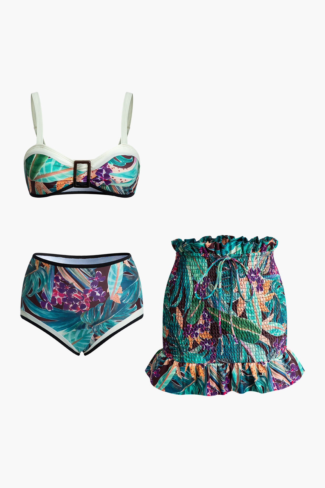 Floral Print Bikini And Ruffle Mini Skirt 3-Piece Set