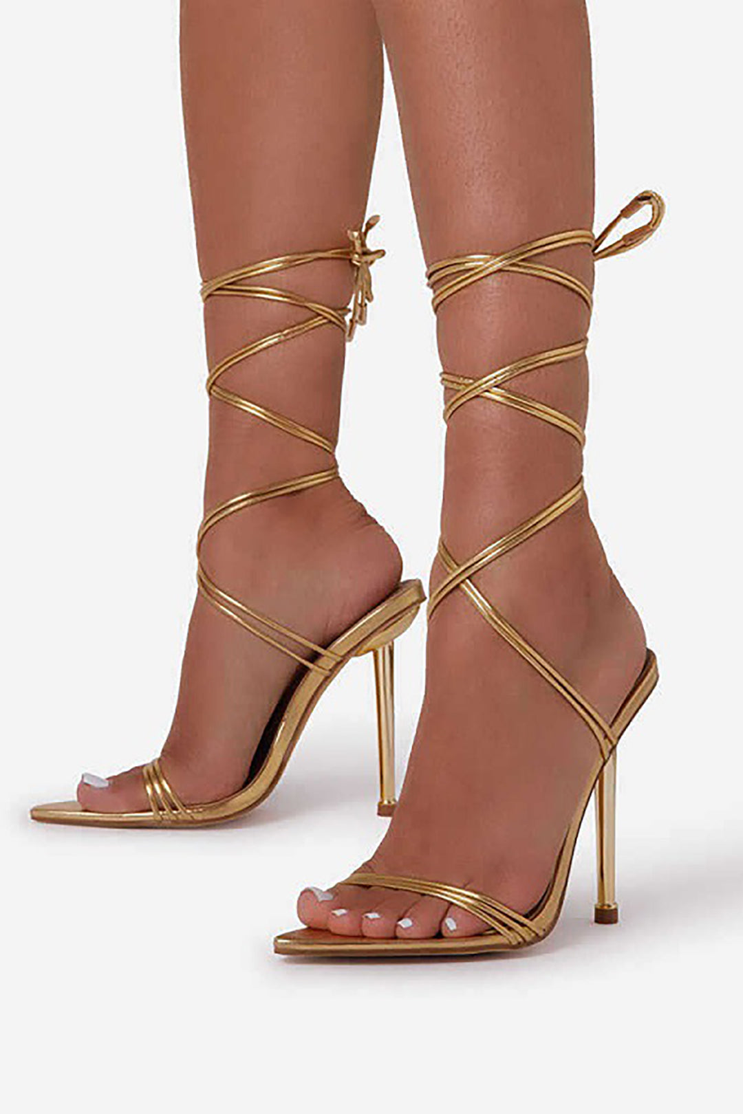 Open Pointed-toe Lace-up High Heels