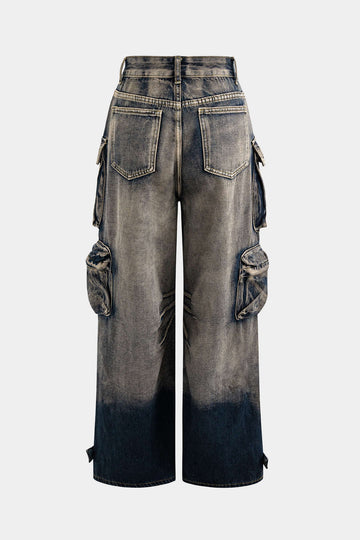 Ombre Multi Pocket Wide Leg Cargo Jeans