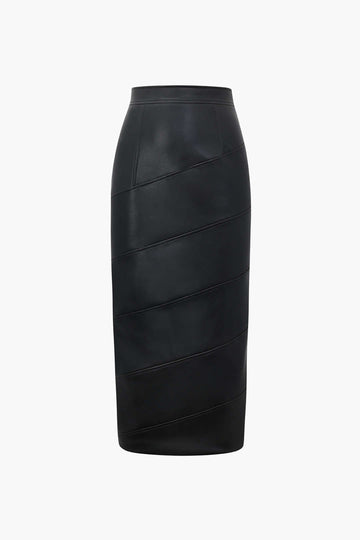Seam Detail Faux Leather Midi Skirt