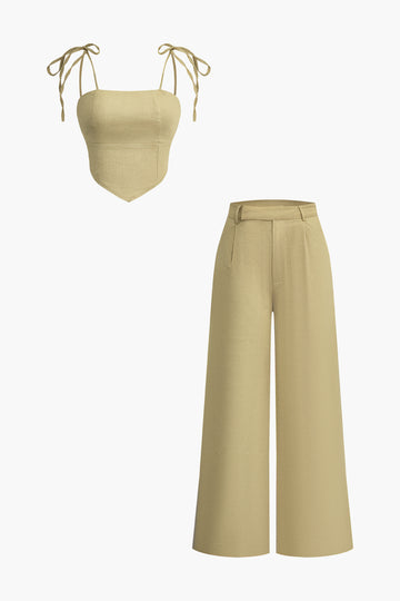 Tie-Strap Crop Top And Wide-Leg Pants Set