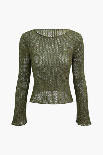 Round Neck Long Sleeve Open Knit Top