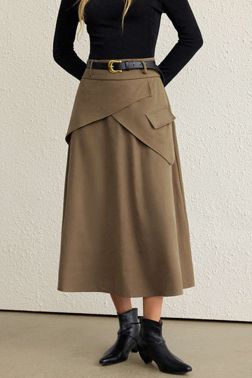 Belted Asymmetrical Ruched High Waist Skirt