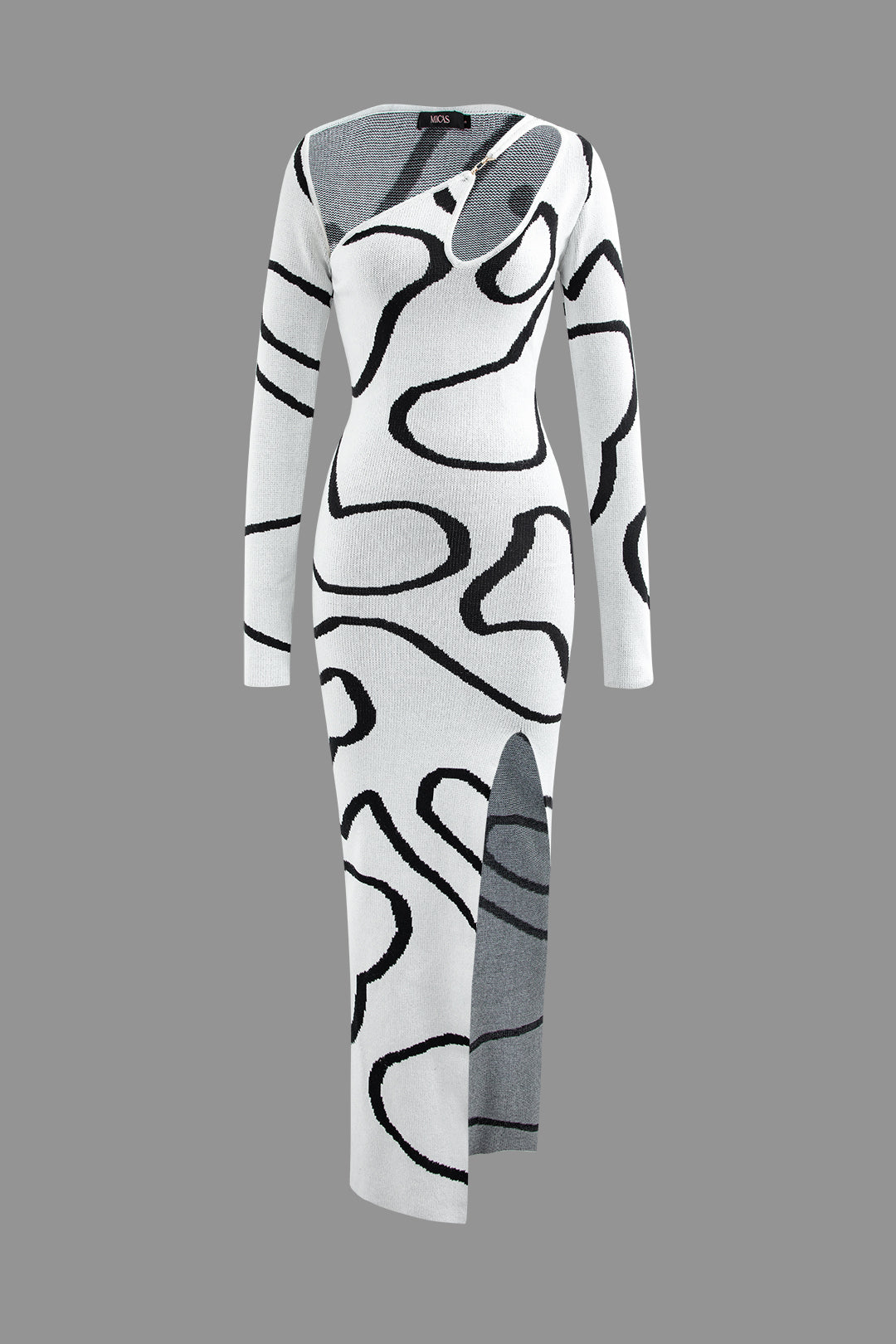 Line Pattern Cut Out Slit Knit Maxi Dress