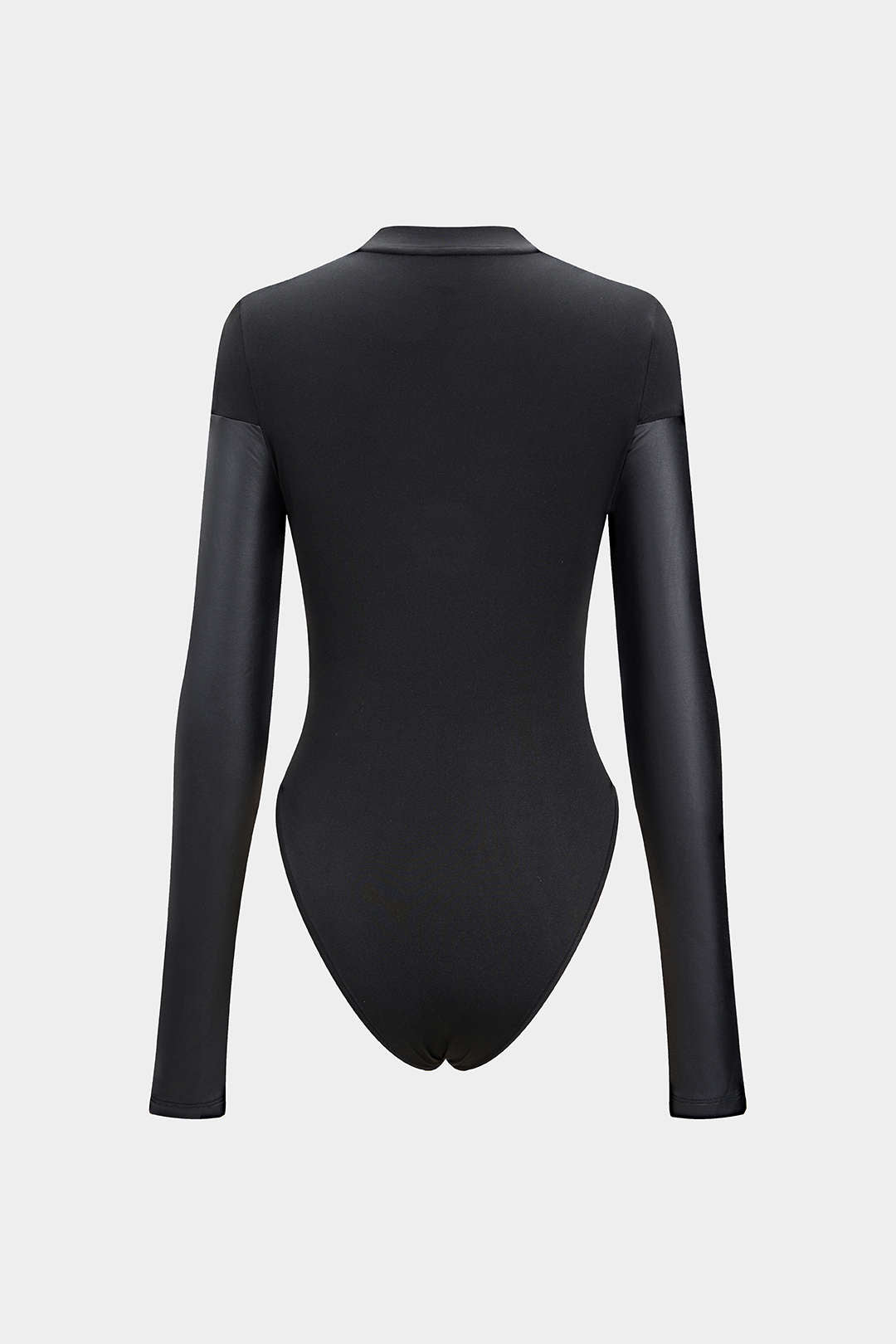Mock Neck Faux Leather Paneled Long Sleeve Bodysuit