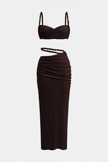 Ruched backless cami top και κόψτε το σετ φούστας