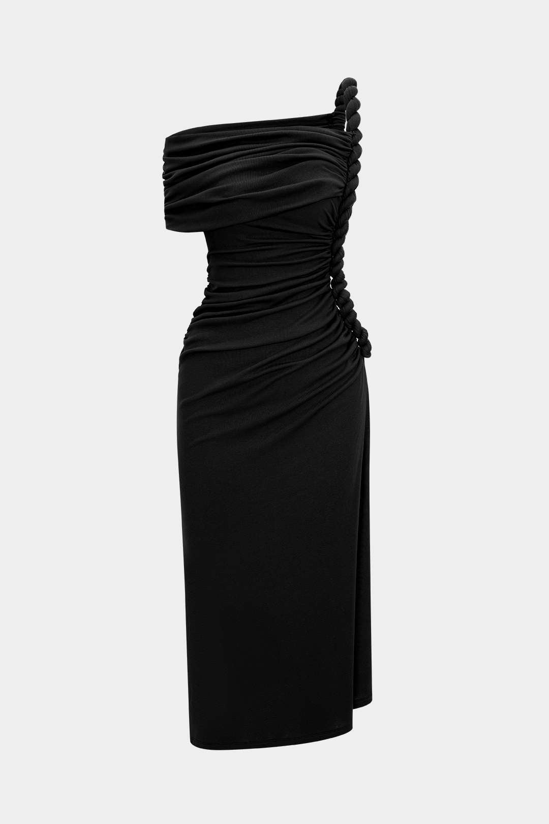 Asymmetrical Shoulder Ruched Twist Knot Sleeveless Maxi Dress