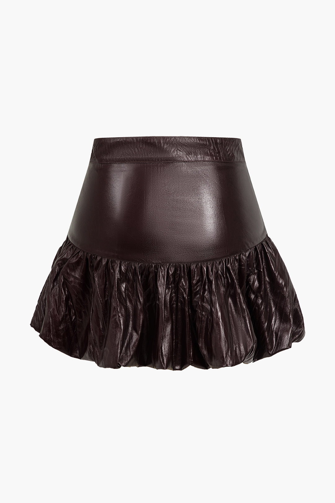 Solid Faux Leather Ruched Skirt